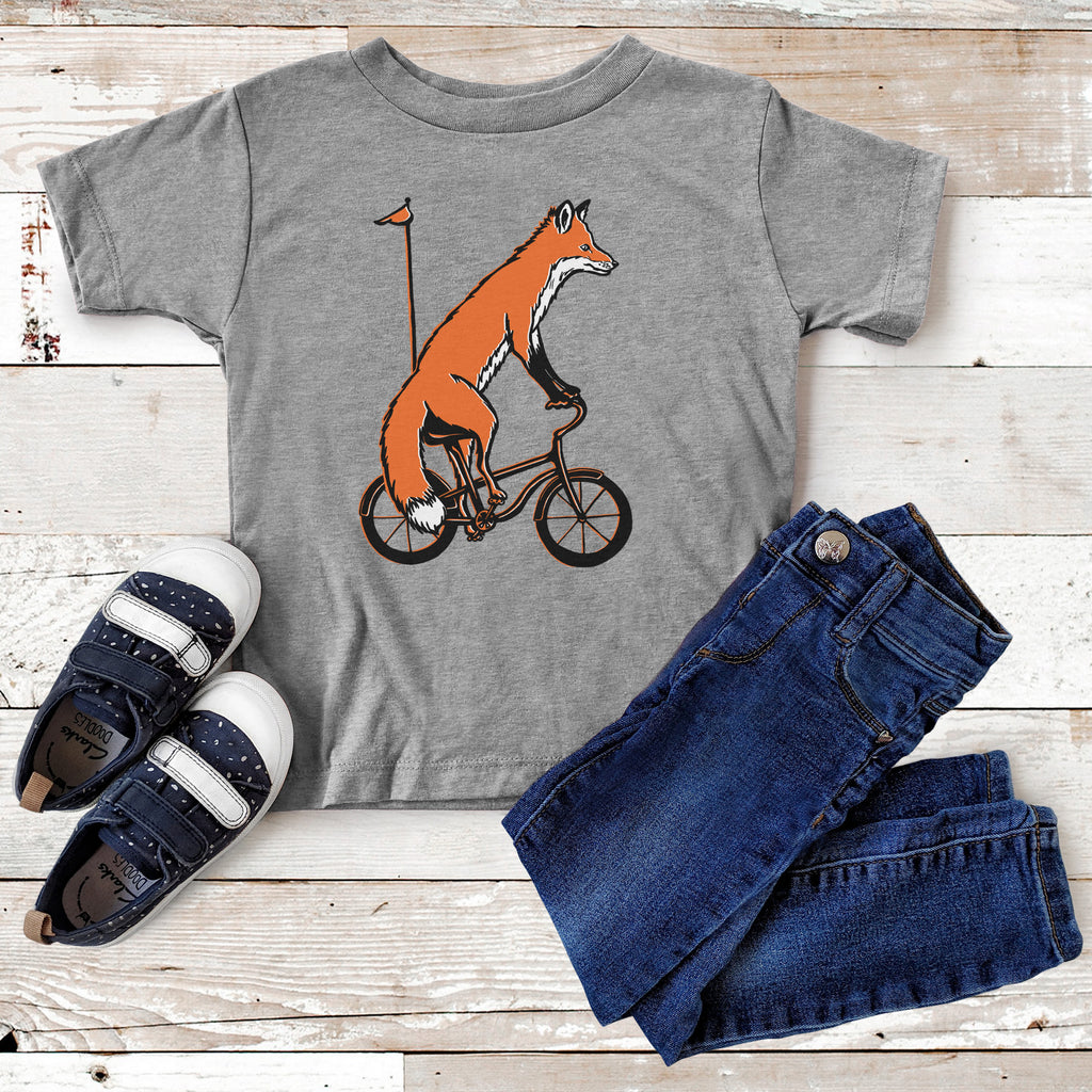 Fox on bike kids t-shirt, t-shirt renard à vélo 