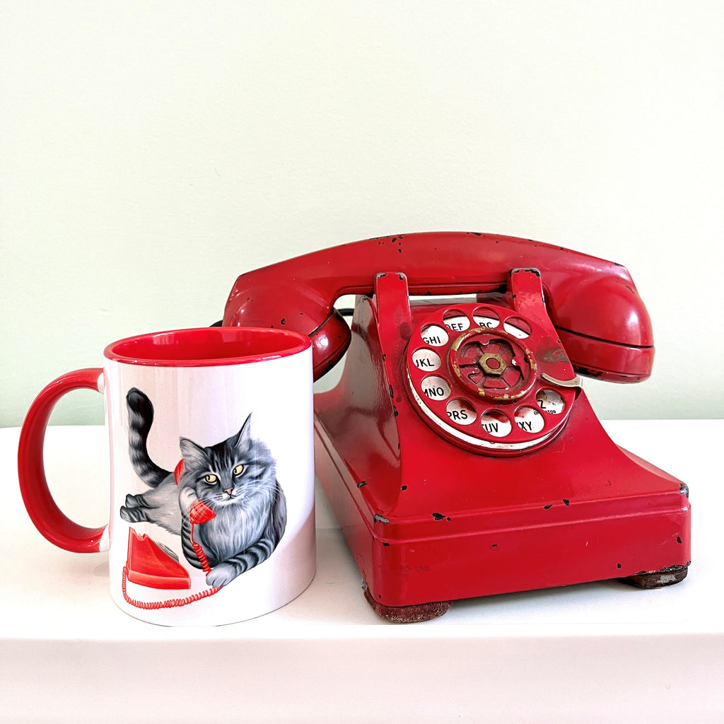 cat on the phone mug, beautiful coffee mugs