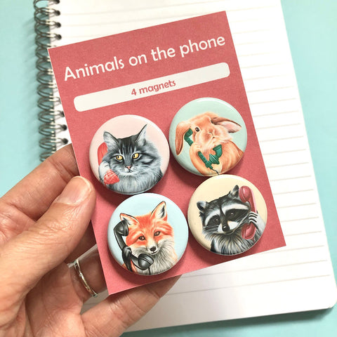 Animals on the phone magnets (set of 4)