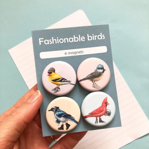 Fashionable Birds Fridge Magnets (set of 4)