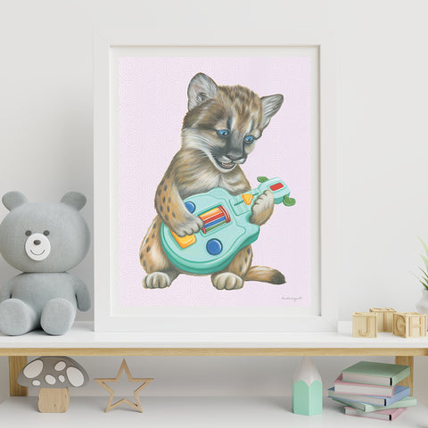 Baby Cougar playing guitar - Poster