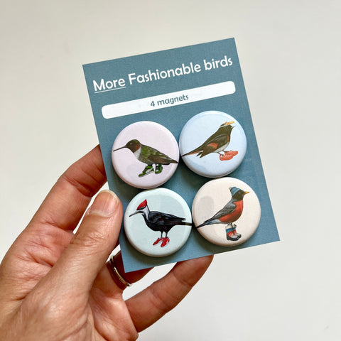 NEW - More Fashionable Birds Fridge Magnets (set of 4)