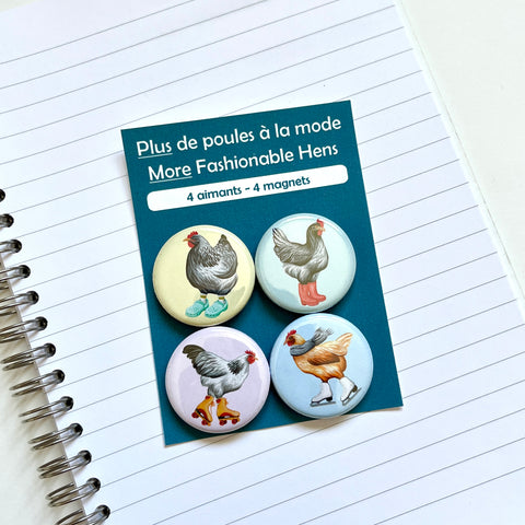 NEW - More Fashionable Hens Fridge Magnets (set of 4)