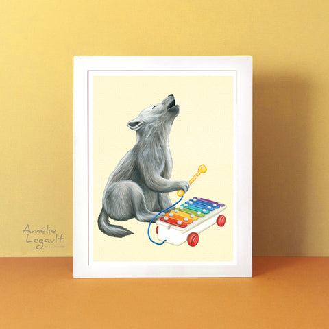 Baby Wolf playing xylophone - Poster