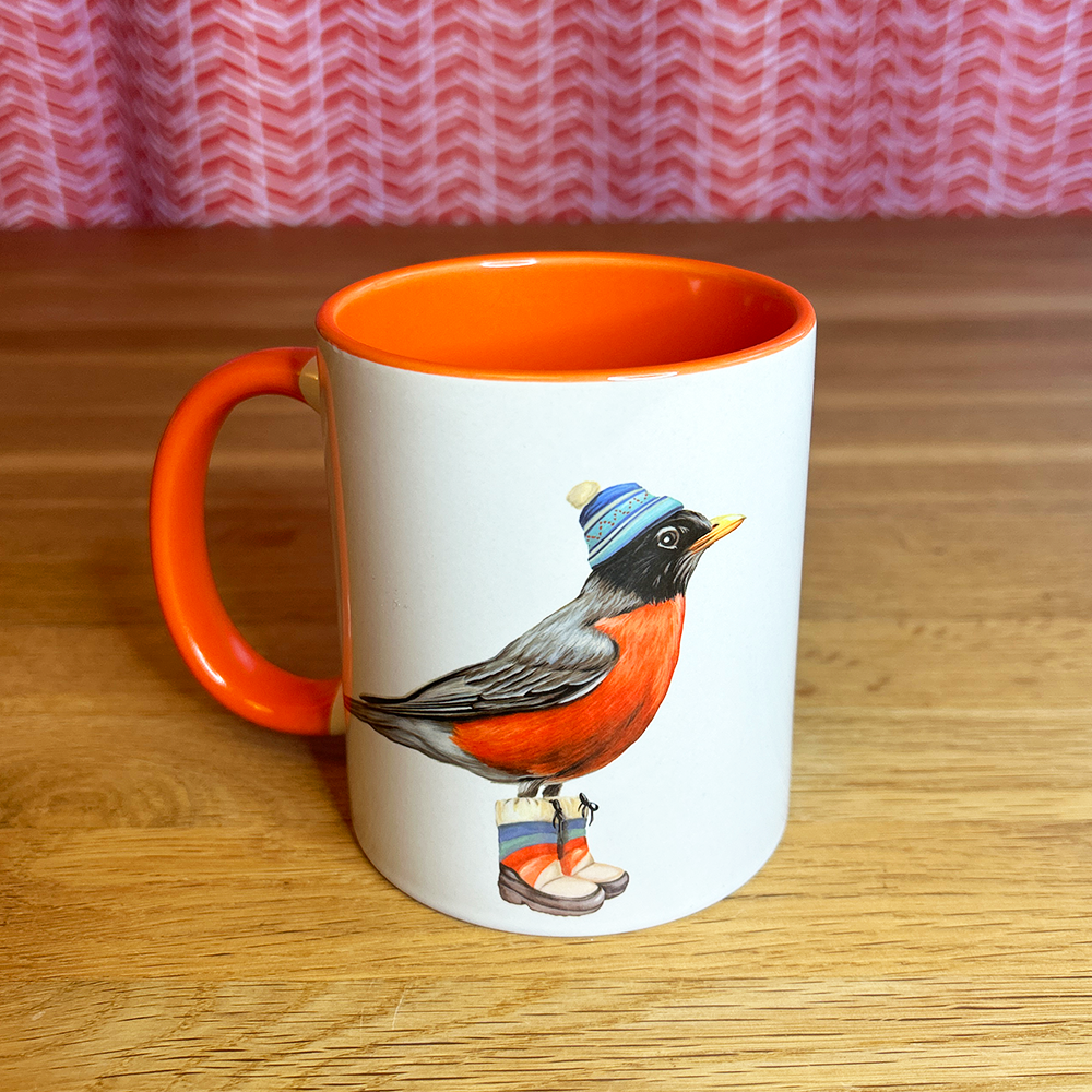 American Robin mug on table