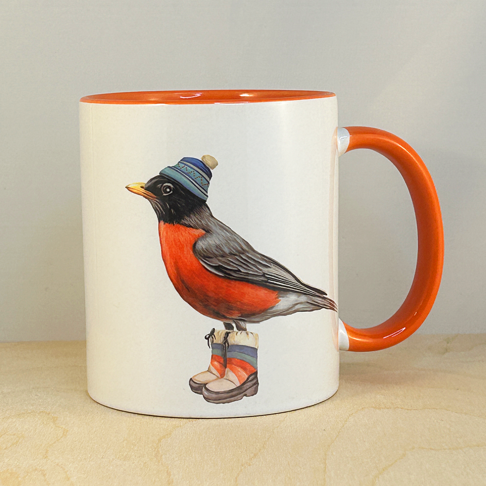 American Robin mug with orange accents right view