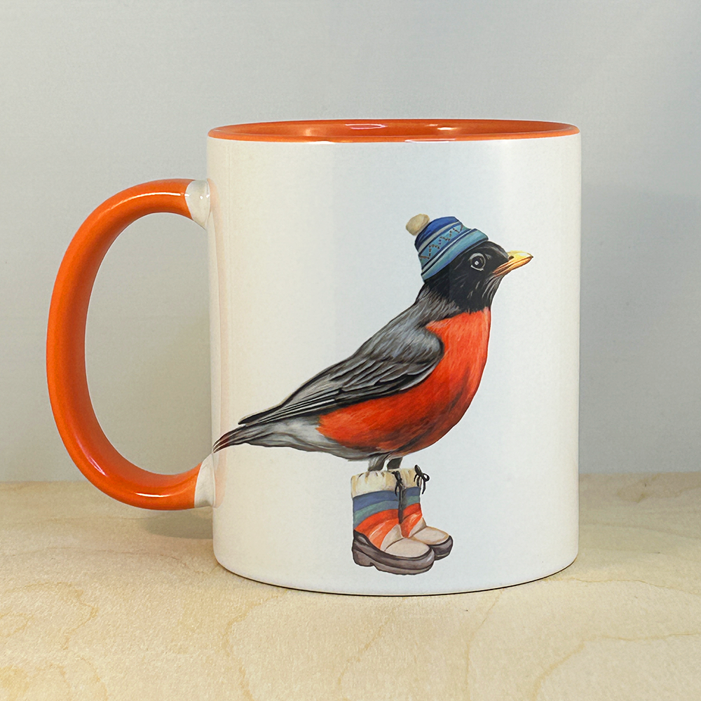 American Robin mug with orange accents left view
