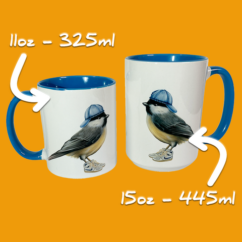 Chickadee wearing sneakers Mug