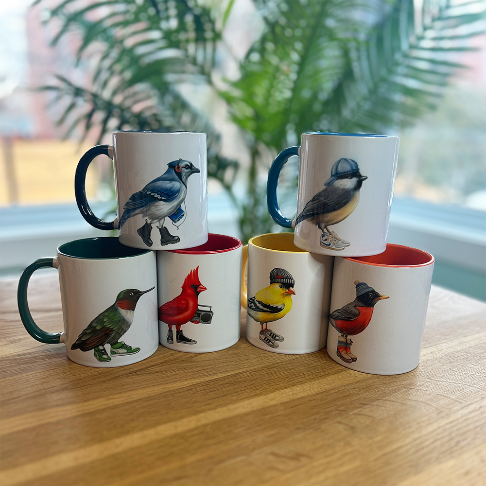 Group photo of bird mugs