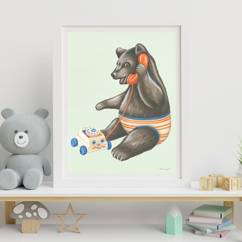 Baby Bear on toy phone - Poster