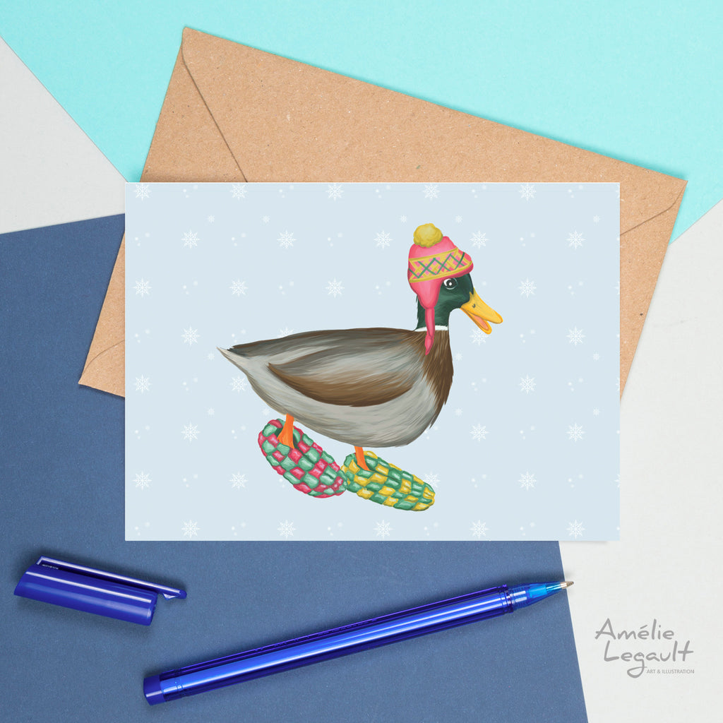 carte de noël de canard par Amélie Legault, duck christmas holiday card by amelie legault