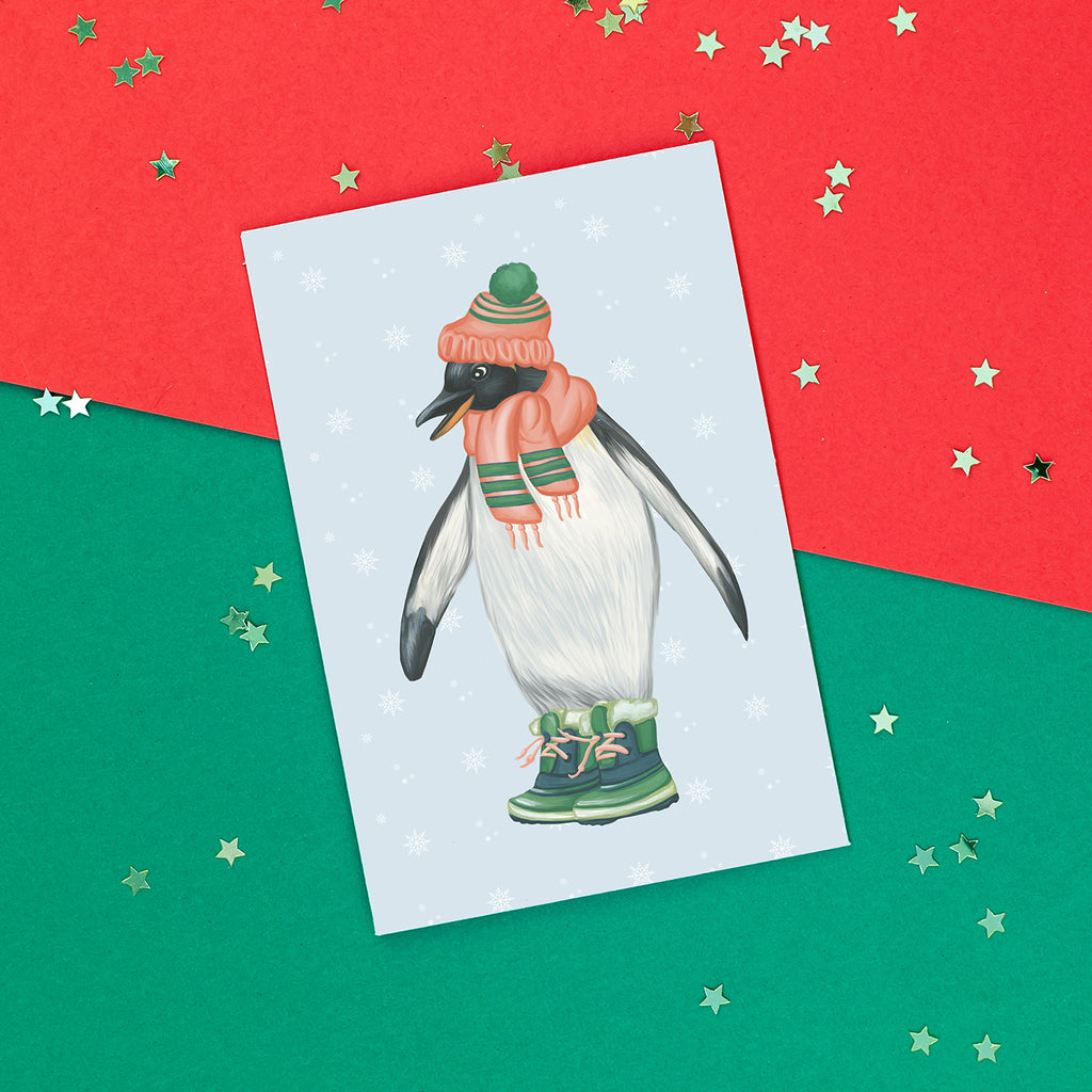 carte de noël pingouin par Amélie Legault, christmas card, holiday card, penguin card by amelie legault 