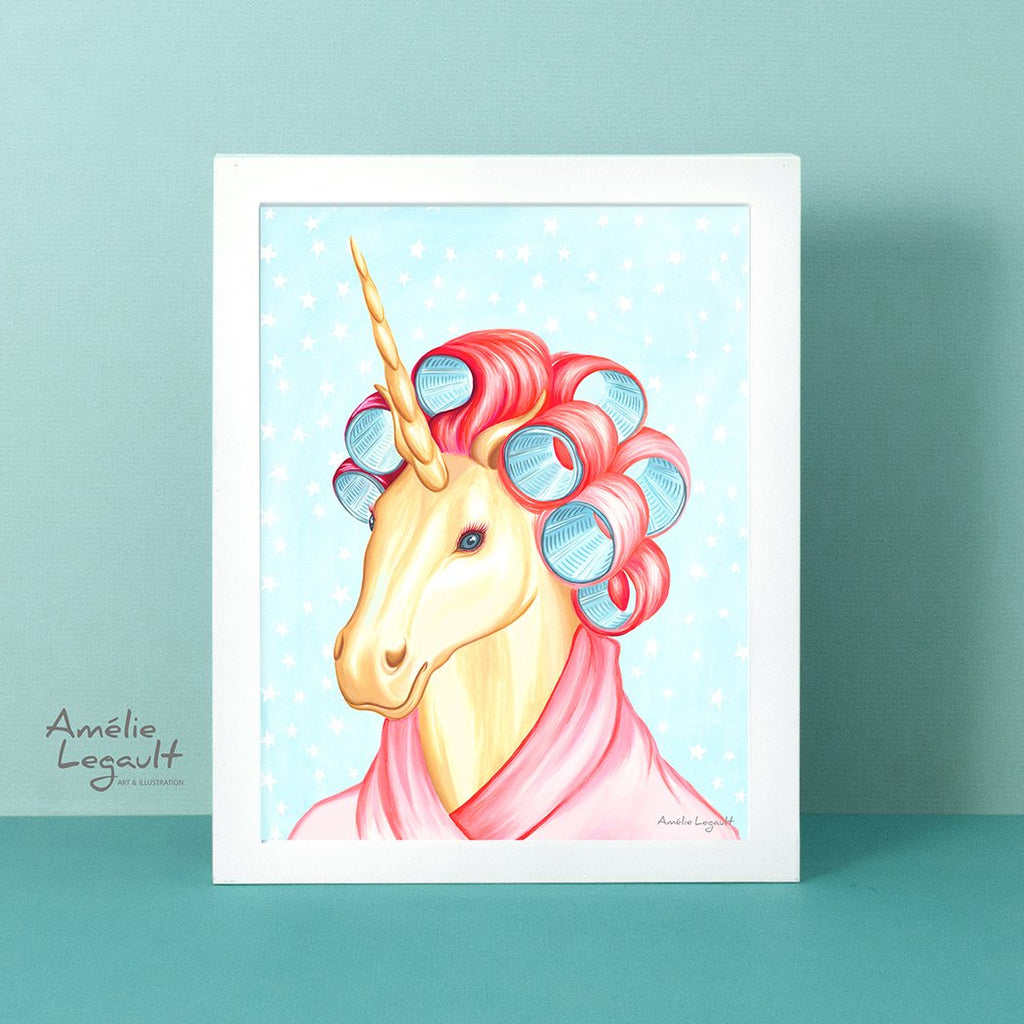 unicorn art print, unicorn decor, unicorn painting, unicorn art, amelie legault, gouache painting