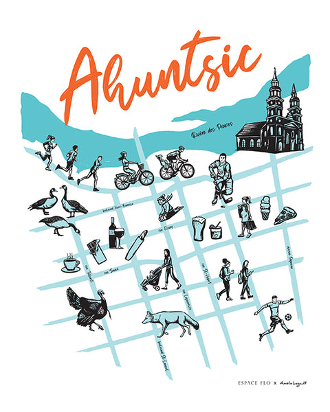 Ahuntsic Montreal neighbourhood map - art print