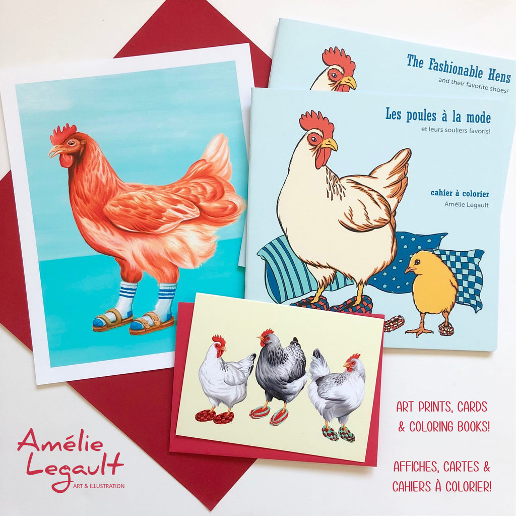 Amelie Legault artwork, illustration, art print, coloring books and card, cartes affiches et cahiers à colorier