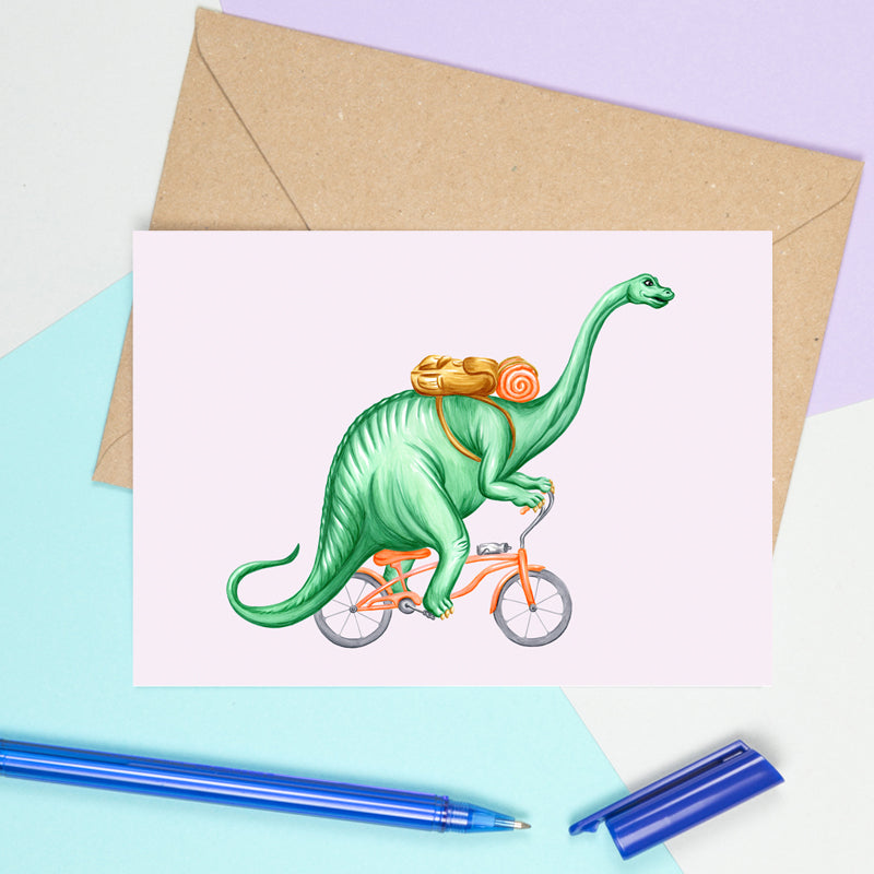 dinosaur birthday card, happy birthday brontosaurus cards, Amelie Legault, brontosaurus card 