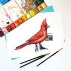 oiseau cardinal, illustration de cardinal, peinture de cardinal, amélie legault, souliers, radio cassette, 1980, années 90, années 80