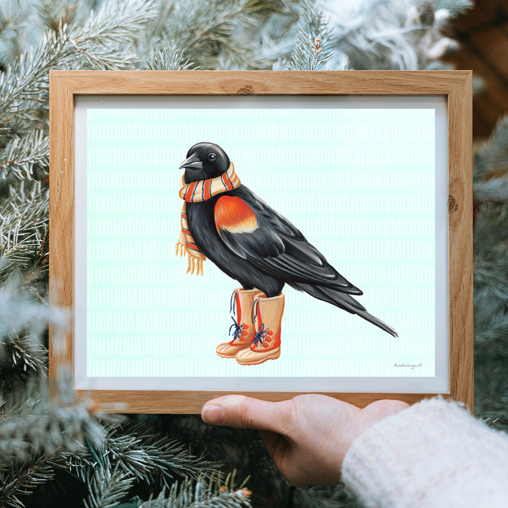 Red-Winged Black Bird art print, art work, bird illustration, canadian bird, bird painting by Amelie Legault