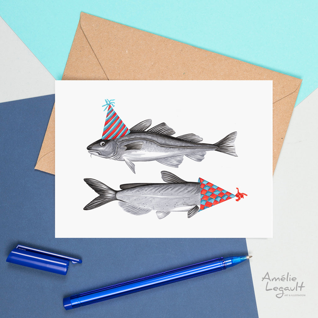 happy birthday card, fish birthday card, fish card, Amelie Legault 