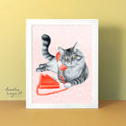 chat au téléphone, cat on the phone, cat art print, affiche de chat, illustration de chat, hello, amelie legault, fait au québec, made in canada