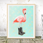 pink flamingo, boots, art print, flamingo painting, flamingo art work, made in canada, amelie legault, fait au quebec, flamants roses