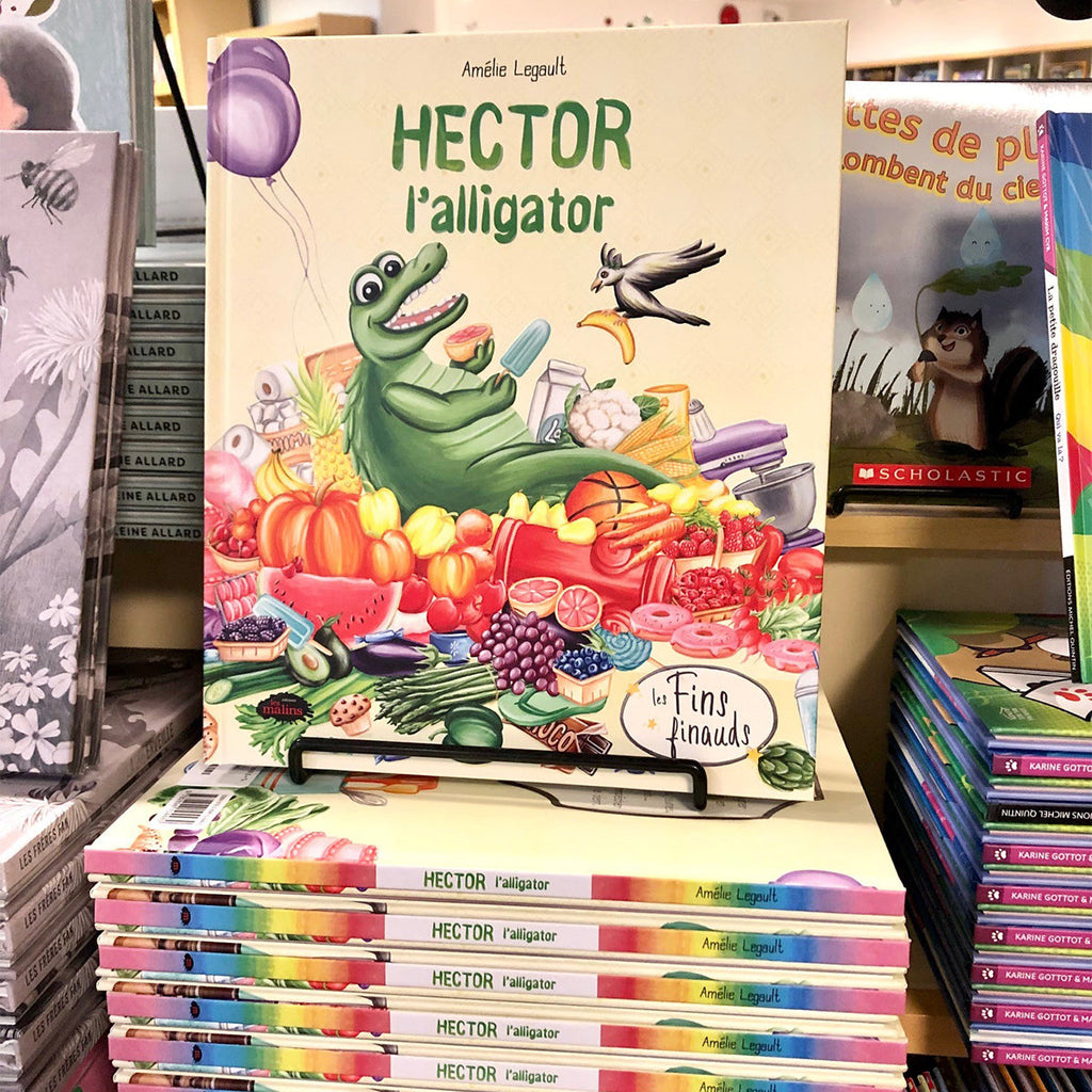 livre pour enfants Hector l'alligator par l'autrice et illustratrice Amélie Legault, publié aux Éditions Les Malins à la librairie monet
