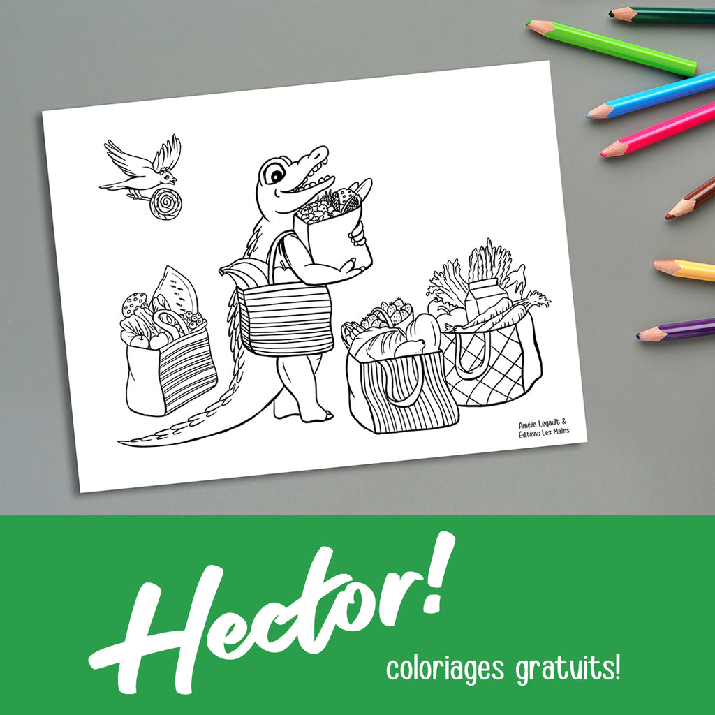 Hector l'alligator, coloriages gratuits, pages à colorier, Amélie Legault, Les éditions les malins