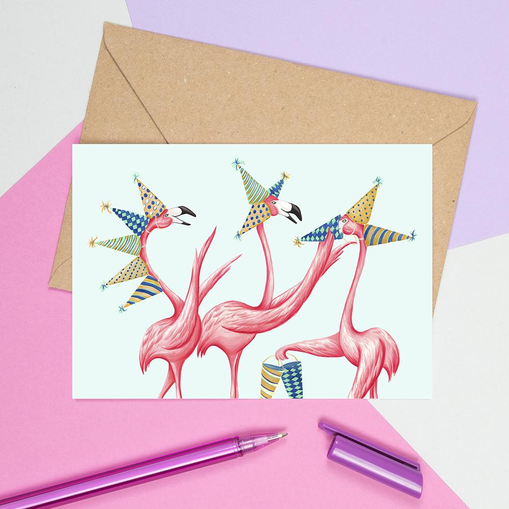 Flamingo birthday card, happy birthday card, flamingo love, flamingo party, flamingo theme, amelie legault