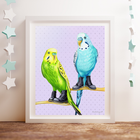 Parakeets wearing boots, art Print, gouache painting, home decor, boots, prints, art, illustration, amelie legault, canadian artist, made in canada