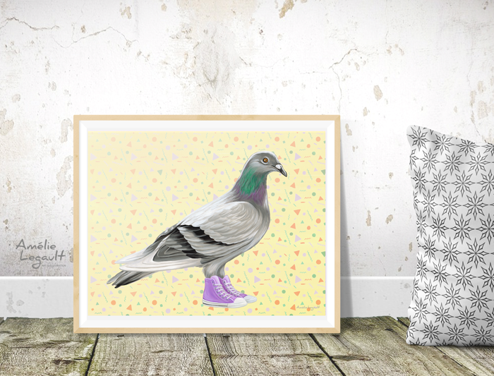 Pigeon illustration, Pigeon painting, Amélie Legault, Montreal animal, converse illustration, converse shoes, converse painting, art print, artwork, canadian artist