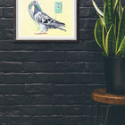 affiche de pigeon, peinture de pigeon, décoration de pigeon, cadeau de pigeon, amelie legault, pigeon au téléphone, fait au québec, montréal, artiste québécoise