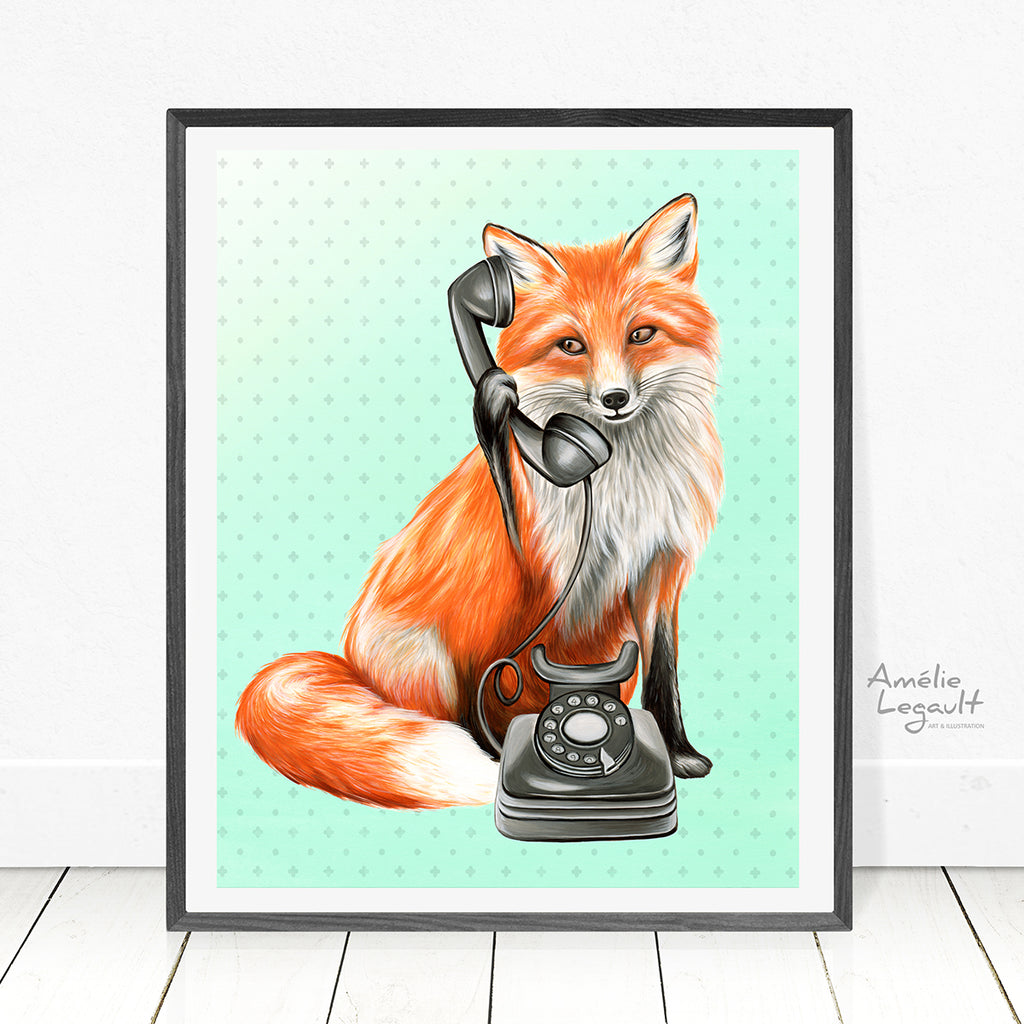 Fox illustration, fox art, fox painting, gouache painting, phone painting, Amelie Legault, canadian art, canadian animal