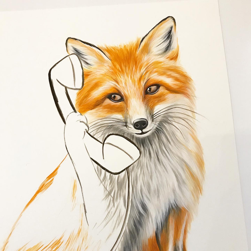 fox painting, fox illustration, gouache painting, amelie legault, forest animal, artwork, canadian artist, canadian art, canadian animal