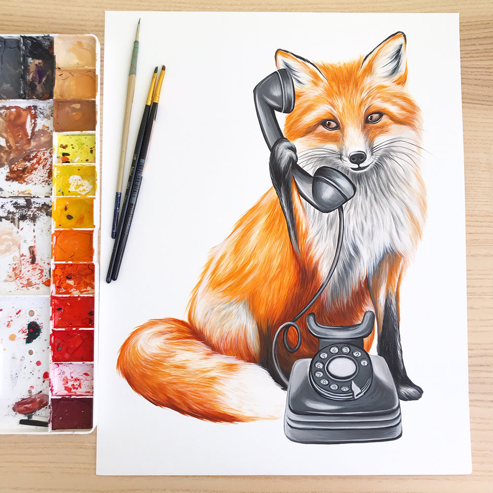 fox painting, fox illustration, studio life, amelie legault, canadian artist, canadian art, made in canada