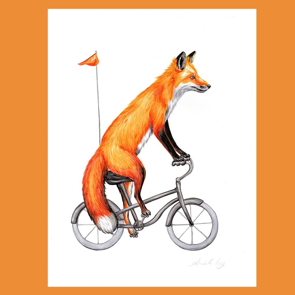 Fox on a bike - Amelie Legault - Original Artwork, fox illustration