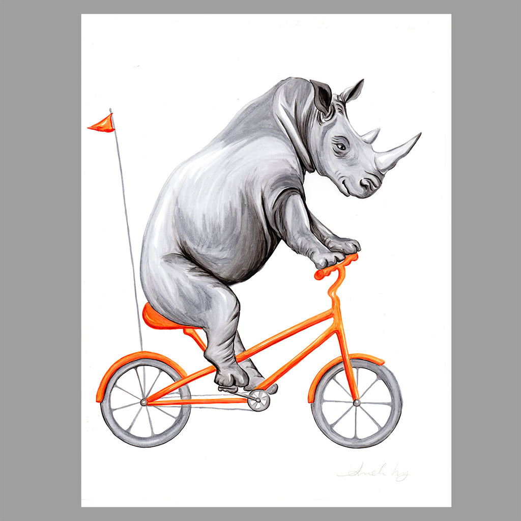 Rhino on a bike, Amelie Legault, Original Artwork
