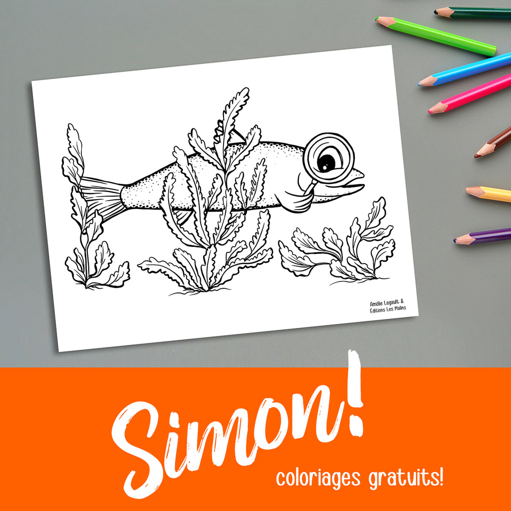 Simon le saumon, coloriages gratuits, Amélie Legault, Éditions Les Malins