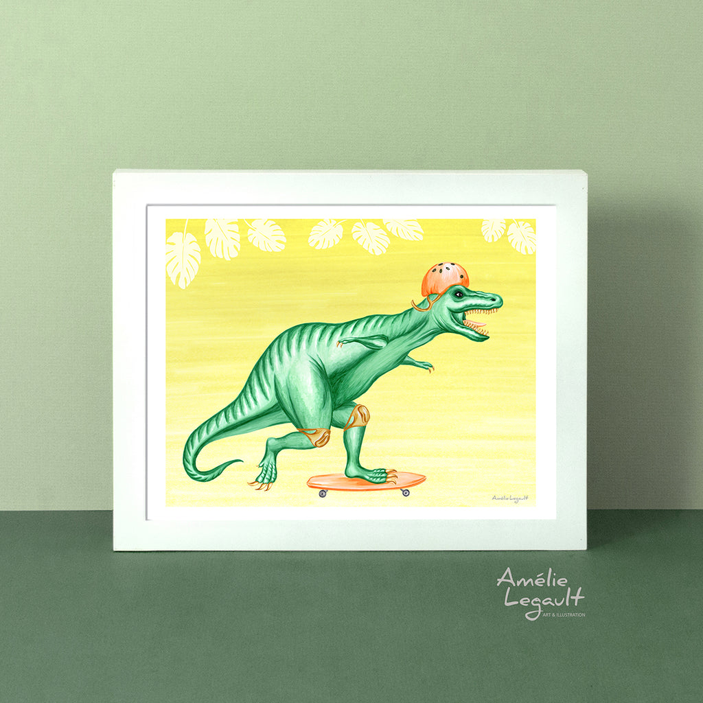 affiche de ti-rex, illustration de tyrannosaure, amélie legault, illustration de dinosaure
