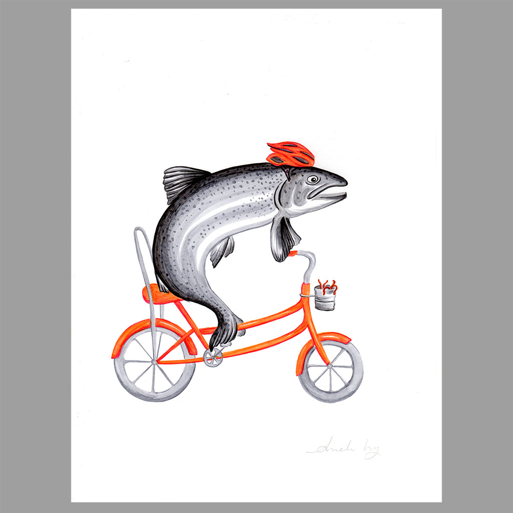 Trout on a bike - Amelie Legault - Original Artwork
