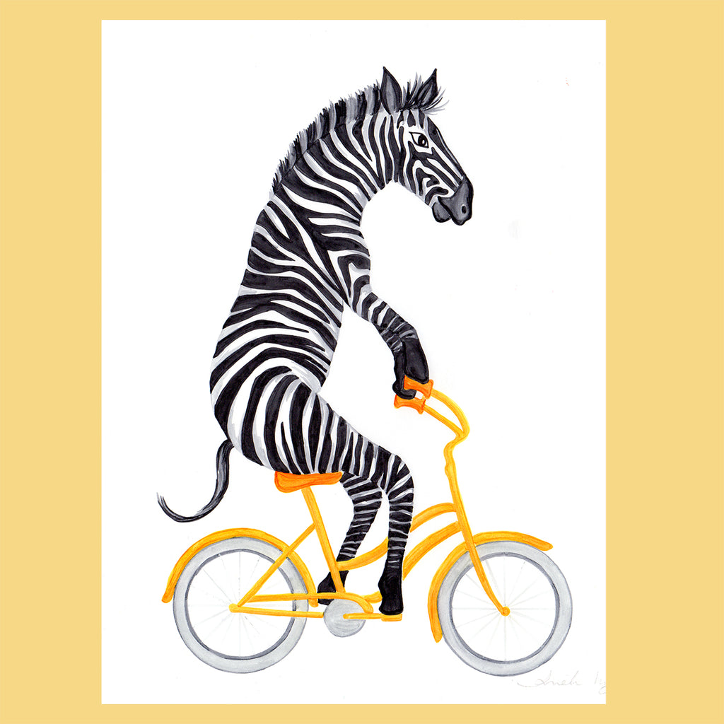Zebra on a bike - Original Artwork, Amelie Legault 