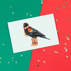 carte d'oiseau, carte de noël d'oiseau carouge à épaulette en bottes d'hiver par l'artiste Amélie Legault, bird greeting card, bird holiday card, american red winged christmas card by canadian artist Amelie Legault 