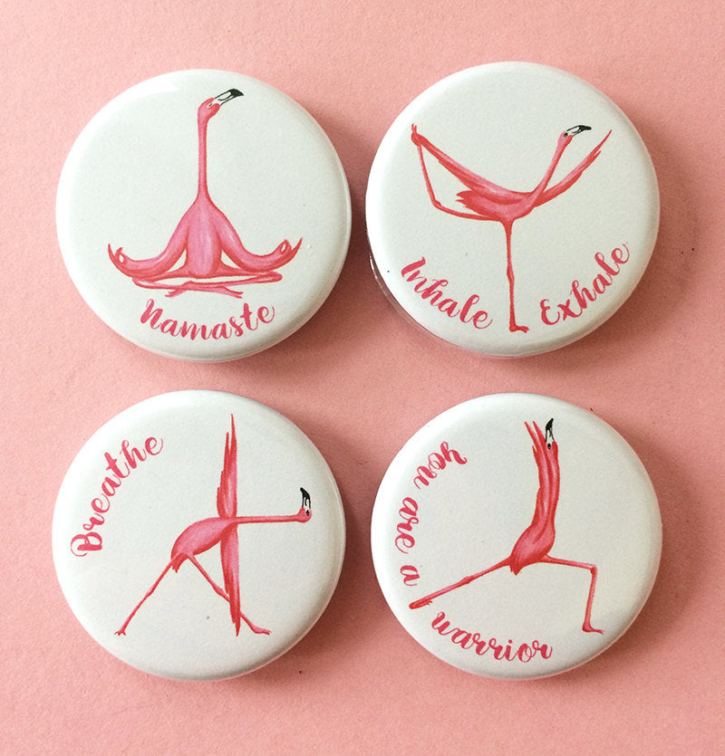 Pink Flamingo yoga magnet set