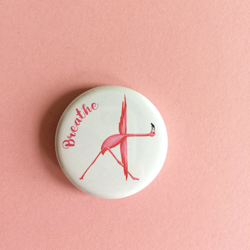 Yoga pink flamingo triangle yoga magnet or pin