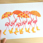 Flamants roses aux parapluies, Affiche, décoration, flamingo art, flamingo love, flamingo decor, flamingo illustration, amelie legault