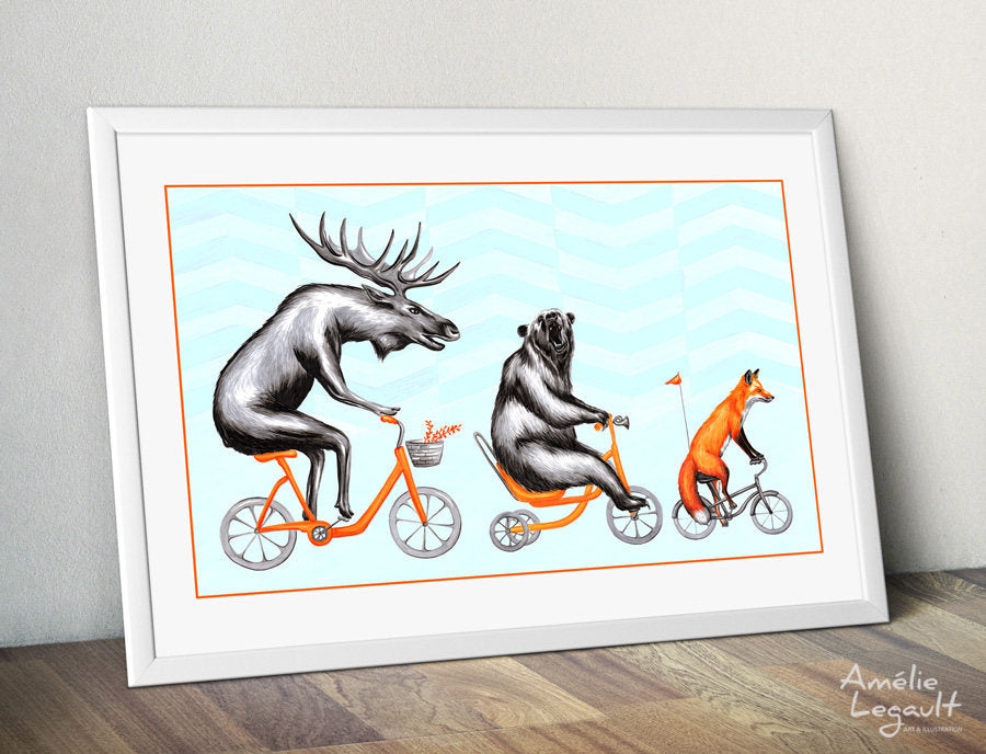 Moose, Bear and Fox, art Print, forest theme decor, forest animal, canadian animal, amelie legault, bear illustration, moose illustration, fox illustration