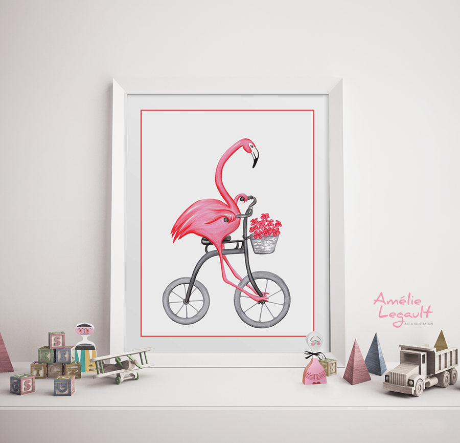 Flamingo on bike print