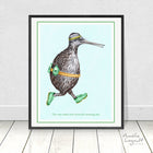 Kiwi bird jogging, print, wall art, Kiwi bird, kiwi illustration, kiwi art, art print, amelie legault, kiwi love, new zealand