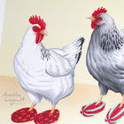 Hens, Chickens wearing slippers, art Print, gouache Painting, Home Decor, amelie legault