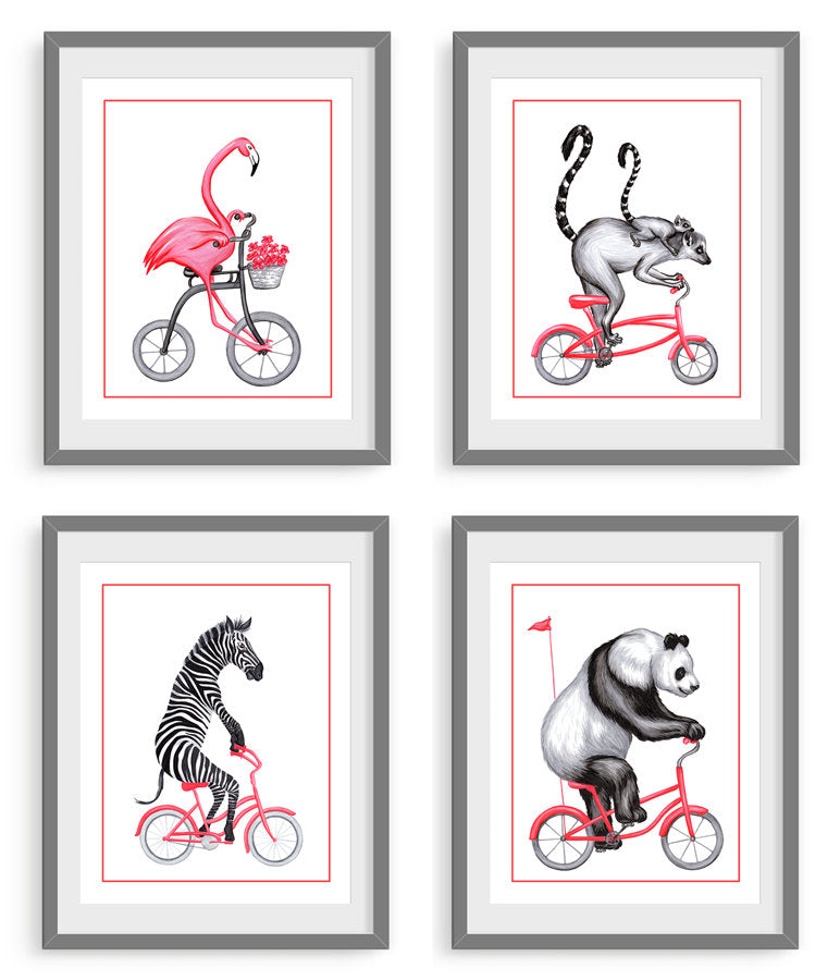 Animals on bikes print set