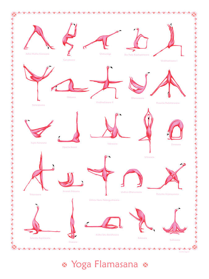 affiche de yoga, flamants roses, 25 asanas, amelie legault